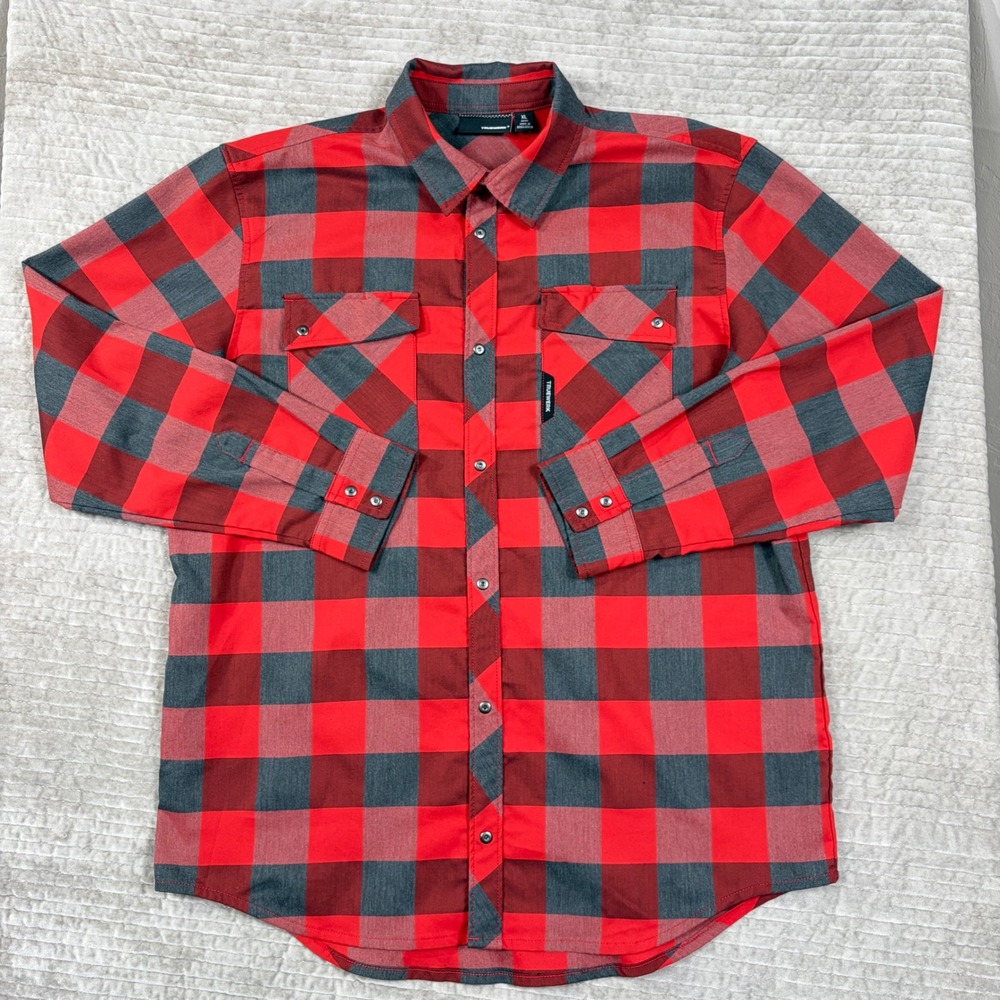 Truewerk B1 Sun Shirt Mens XL Red Grey Buffalo Plaid Snap Front Work Shirt